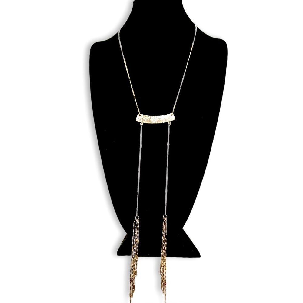 WHBM Gold Statement Double Tassel Lariat Necklace | NWT